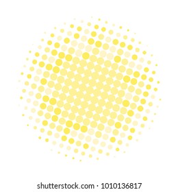 Golden halftone circles, dots pattern, vector, grunge. Comic texture background. Monochrome half-tone. Circle halftone Dots, gold and white geometric gradient for pop art designs.