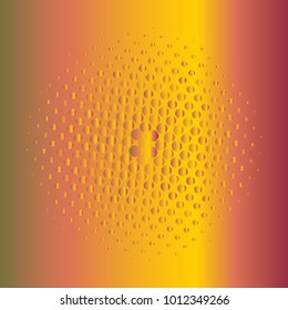 Golden halftone circles, dots pattern, vector, grunge. Comic texture background. Monochrome half-tone. Circle halftone Dots,  gold and pink geometric gradient for pop art designs.
