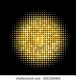 Golden halftone circles, dots pattern, vector, grunge. Comic texture background. Monochrome half-tone. Circle halftone Dots, gold geometric gradient for pop art designs.