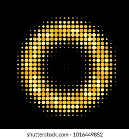 Golden halftone circles, dots pattern, vector, grunge. Comic texture background. Monochrome half-tone. Circle halftone Dots, gold geometric gradient for pop art designs.