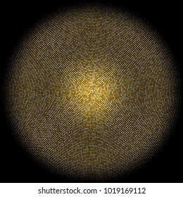 Golden halftone circles, dots pattern, vector, grunge. Comic texture background. Monochrome half-tone. Circle halftone Dots, gold geometric gradient for pop art designs.