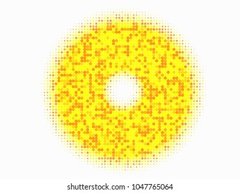 Golden halftone circles, dots pattern, vector, grunge. Comic texture background. Monochrome half-tone. Circle halftone Dots, gold and white geometric gradient for pop art designs.