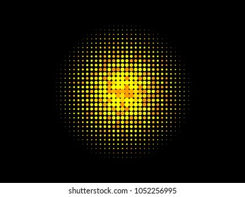 Golden halftone circles, dots pattern, vector, grunge. Comic texture background. Monochrome half-tone. Circle halftone Dots, gold and black geometric gradient for pop art designs.