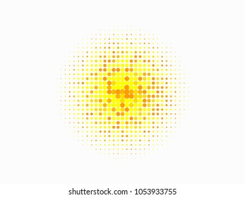 Golden halftone circles, dots pattern, vector, grunge. Comic texture background. Monochrome half-tone. Circle halftone Dots, gold and white geometric gradient for pop art designs.