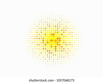 Golden halftone circles, dots pattern, vector, grunge. Comic texture background. Monochrome half-tone. Circle halftone Dots, gold and white geometric gradient for pop art designs.