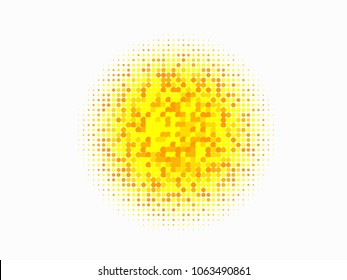 Golden halftone circles, dots pattern, vector, grunge. Comic texture background. Monochrome half-tone. Circle halftone Dots, gold and white geometric gradient for pop art designs.