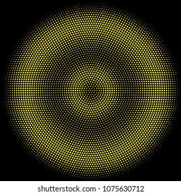Golden halftone circles, dots pattern, vector, grunge. Comic texture background. Monochrome half-tone. Circle halftone Dots, gold and black geometric gradient for pop art designs.
