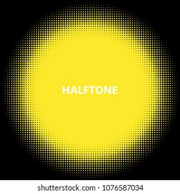 Golden halftone circles, dots pattern, vector, grunge. Comic texture background. Monochrome half-tone. Circle halftone Dots, gold and black geometric gradient for pop art designs.