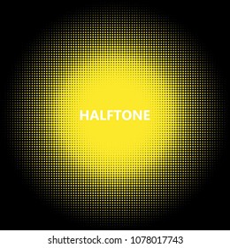 Golden halftone circles, dots pattern, vector, grunge. Comic texture background. Monochrome half-tone. Circle halftone Dots, gold and black geometric gradient for pop art designs.