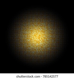 Golden halftone circles, dots pattern, vector, grunge. Comic texture background. Monochrome half-tone. Circle halftone Dots, gold geometric gradient for pop art designs