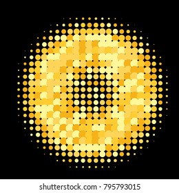 Golden halftone circles, dots pattern, vector, grunge. Comic texture background. Monochrome half-tone. Circle halftone Dots, gold geometric gradient for pop art designs.