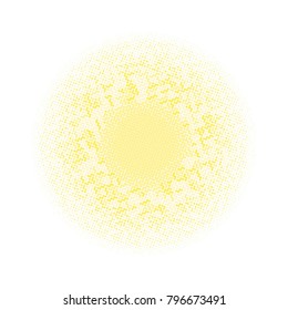 Golden halftone circles, dots pattern, vector, grunge. Comic texture background. Monochrome half-tone. Circle halftone Dots, gold and white geometric gradient for pop art designs.