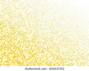 Golden halftone dots. Gold and orange geometric gradient for pop art designs. Geometric vintage monochrome fade wallpaper. Pop art print. Dotted geometric retro pattern. Comic halftone background.