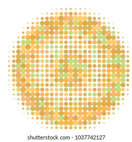 Golden halftone dots. Gold and white geometric gradient for pop art designs. Geometric vintage monochrome fade wallpaper. Pop art print. Dotted geometric retro pattern. Comic halftone background.