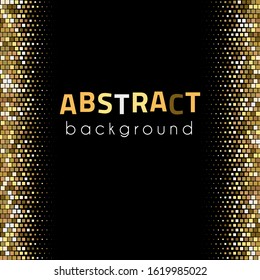Golden halftone frame. Abstract chaotic dots background
