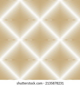 Golden halftone line background. Simple vector seamless pattern with diagonal cross lines, stripes in diamond shape. Urban art sport style. Optical illusion effect. Luxury gold and white design