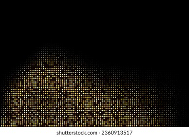 Golden halftone on black background, festive background design of golden bright dots