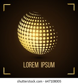 Golden Halftone Sphere. Halftone Design Element. Abstract Globe Logo Template. Vector Illustration.