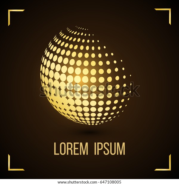 Golden Halftone Sphere.\
Halftone Design Element. Abstract Globe Logo Template. Vector\
Illustration.
