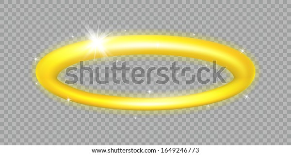 金色の光背 エンジェル リング 天使のニムバスのイラスト 聖なる金の円 聖アウレオール記号 透明な背景に のベクター画像素材 ロイヤリティフリー