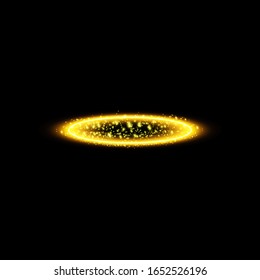 Golden halo angel ring. Isolated on black background, vector illustration