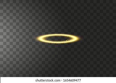 Golden Halo Angel Ring. Isolated On Black Background, Vector Illustration