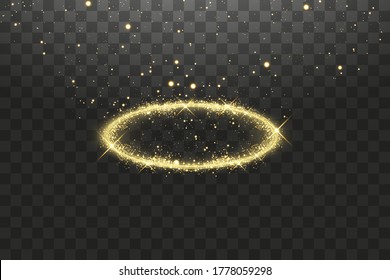 Goldener Halo-Engelsring. Einzeln auf schwarz-transparentem Hintergrund, Vektorgrafik