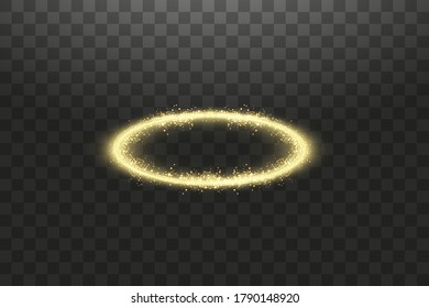 Golden halo angel ring. Isolated on black transparent background, vector illustration