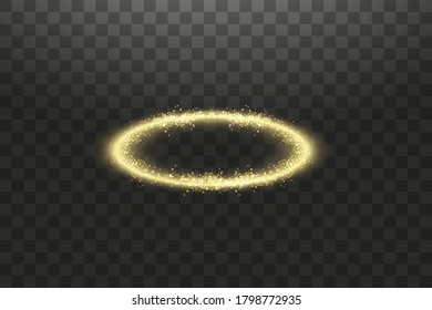 Goldener Halo-Engelsring. Einzeln auf schwarz-transparentem Hintergrund, Vektorgrafik