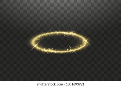 Golden Halo Angel Ring. Isolated On Black Transparent Background, Vector Illustration