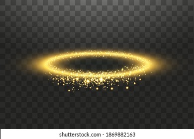 Golden halo angel ring. Isolated on black transparent background, vector illustration