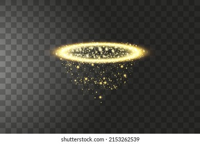 Golden halo angel ring. Isolated on black transparent background, vector illustration