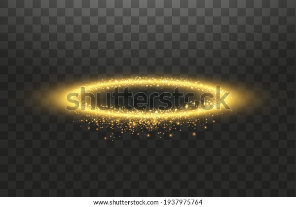 Golden halo angel ring. Isolated on black\
transparent background, vector\
illustration