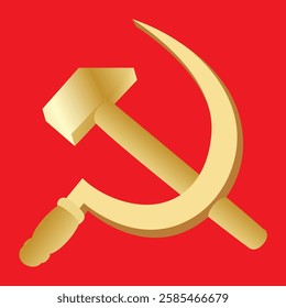 golden hammer and sickle vector illustration