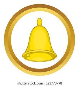 Golden hand bell vector icon in golden circle, cartoon style isolated on white background