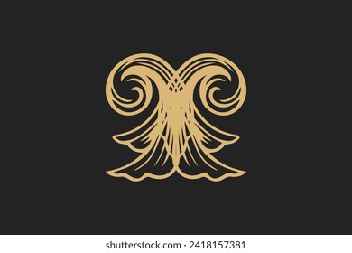 Golden hand draw flower vintage vector