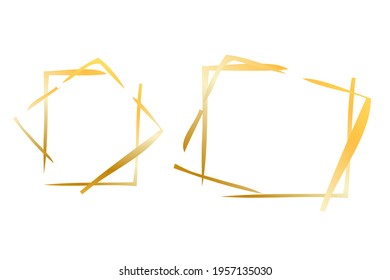 Golden Hand Draw Sketch Square Frame,for your brochure, flyer, background, etc, Isolated on white
