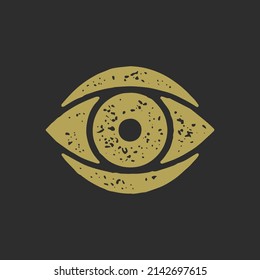 Golden hand drawn abstract eye with eyeball esoteric mythology symbol grunge texture vector illustration. Minimalist mystic artwork occult sign of providence magic power sacred spiritual on black