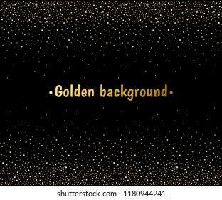 Golden hand drawn fading dots frame, border seamless in horizontal direction. Gold glitter, confetti, spangle, sparkles. Yellow blobs, round spots texture. New Year, holiday festive stripe background.