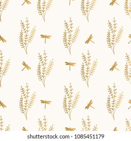 Golden hand drawn floral pattern. Vintage wallpaper.