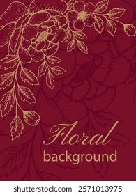 Golden hand drawn flowers and leaves on a deep red background. Perfect for invitations, packaging, or branding that requires a classic and refined aesthetic.