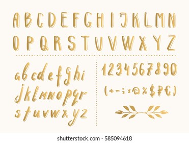 Golden hand drawn letters and numbers