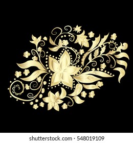 Golden hand drawn lined pattern with many details. Laced vector pattern. Zentangle.