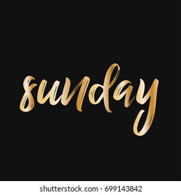 Golden hand drawn sunday letters isolated on black background. Abstract lettering for card, invitation, t-shirt, poster, banner, placard, diary, album, sketch book cover.