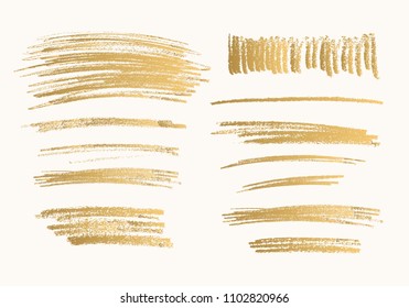 Golden hand drawn vector pencil scribbles. Isolated sketches.
