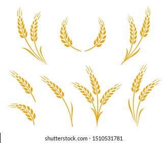 golden hand drawn wheat ears icons logo food set