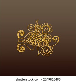 golden hand drown bloom with brown background design. vector, illustration.