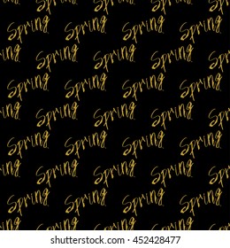 Golden hand lettering spring decor seamless pattern. Vector illustration for your design