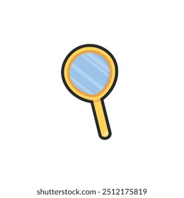 golden hand mirror in outline flat vector design.