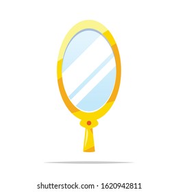 Golden Hand Mirror Vector Isolated Illustration